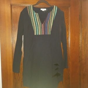 Embroidered Black cotton dress with pockets